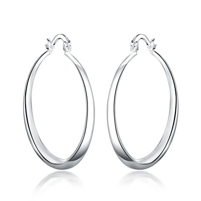 925 Sterling Silver 40mm Round Hoop Earrings Women Wedding Jewelry