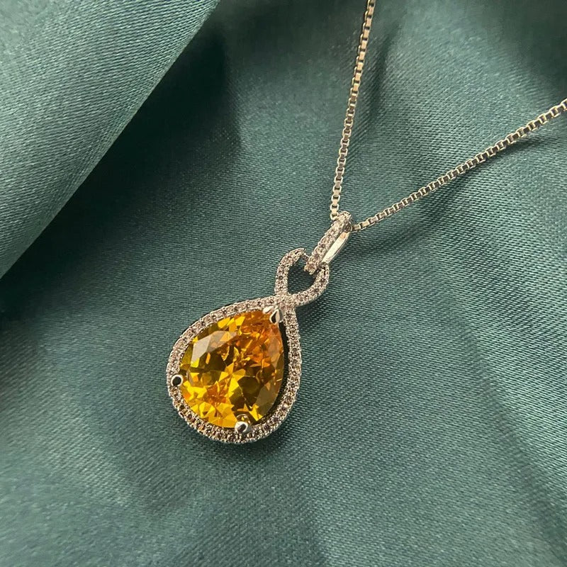 925 Sterling Silver Stone Pendant Chain Light Yellow Crystal White Zircon Necklace for Women Wedding Fine Jewelry Chain