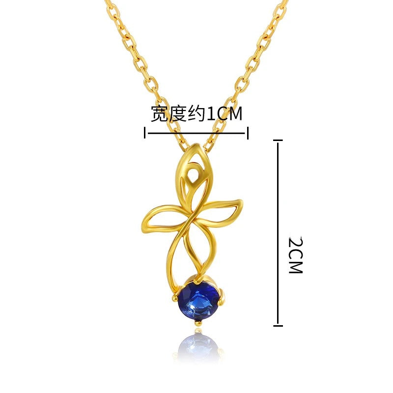 Fashion 18 K Gold Color Sapphire Flower Pendant Necklace for Women Bride Clavicle Chain Birthday Wedding Jewelry Gifts