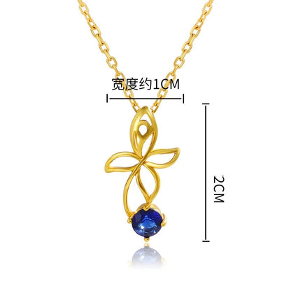 Fashion 18 K Gold Color Sapphire Flower Pendant Necklace for Women Bride Clavicle Chain Birthday Wedding Jewelry Gifts