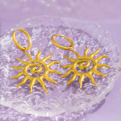 Women’s Golden Sun Geometric Drop Earrings Fashion Trend Jewelry Gift