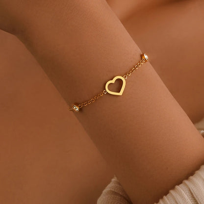 Stainless Steel Crystal Zircon Hollow Heart Bracelet Women Jewelry
