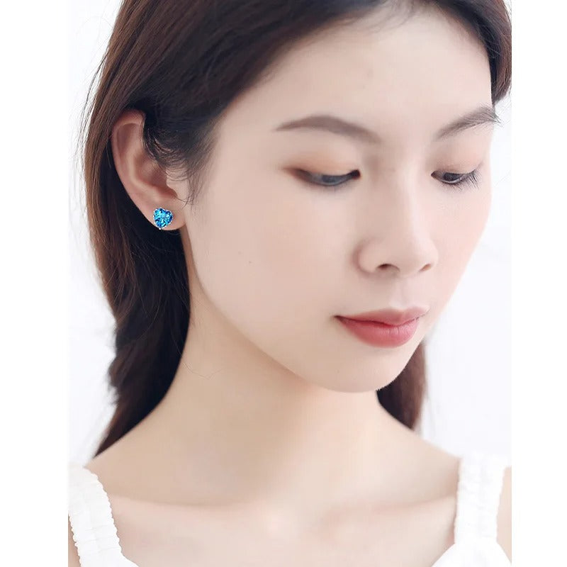 Luxury 925 Silver Heart Blue Zircon Earrings for Women