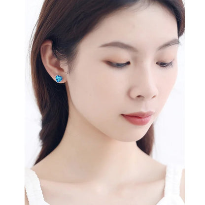 Luxury 925 Silver Heart Blue Zircon Earrings for Women