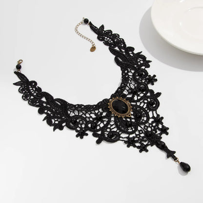 Vintage Gothic Black Lace Beaded Statement Necklace for Women