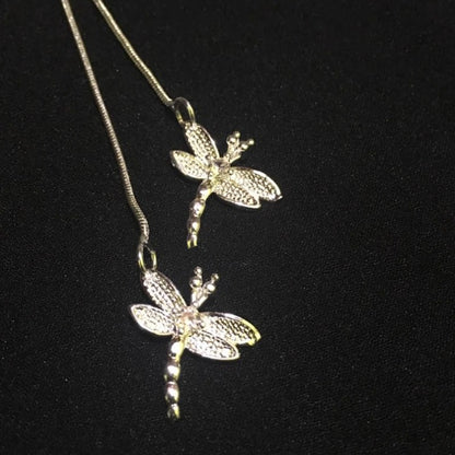925 Sterling Silver Dragonfly Pendant Necklace Women Snake Chain