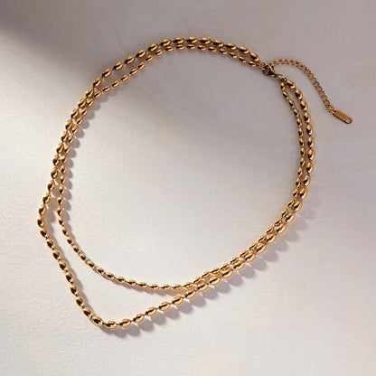 Stainless Steel Layered Bead Necklace  Gold Geometric Jewelry for Women