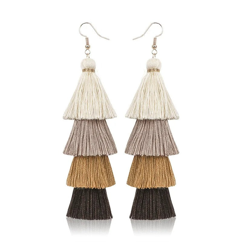 4-Layer Tassel Earrings Long Fringe Multicolor Statement Jewelry