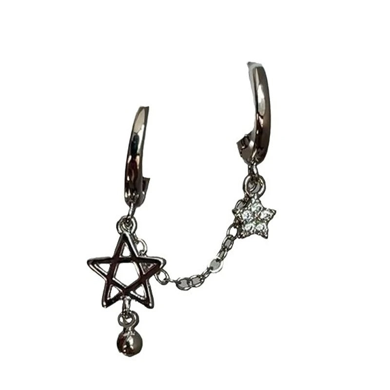 Silver Star Chain Double Ear Hole Y2K Earrings for Women