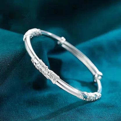 925 Sterling Silver Flower Bangle Women’s Adjustable Bracelet