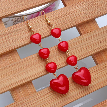 Long Red Heart Tassel Earrings Women Girls Party Jewelry