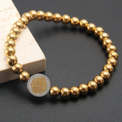 Stainless Steel St. Benito Bracelet Gold Cross 6mm Beads Women