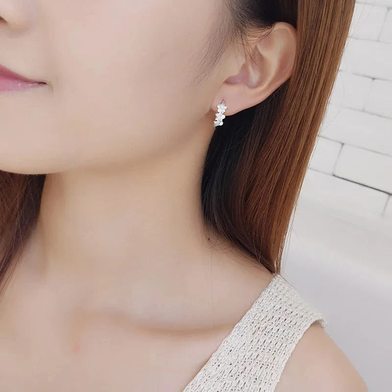 Silver Needle Earrings for Women's Wedding Fashion High Quality Jewelry Crystal Zircon Flower Cute Stud