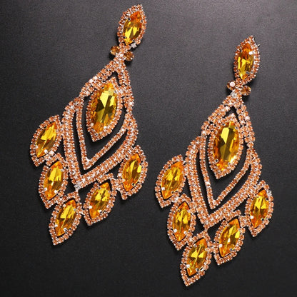 Large Orange Rhinestone Drop Earrings Women Luxury Jewelry