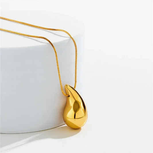 New Gold Color Stainless Steel Necklace for Women Jewelry Metal Vintage Necklace Set Birthday Gifts Waterdrop Pendant Earrings