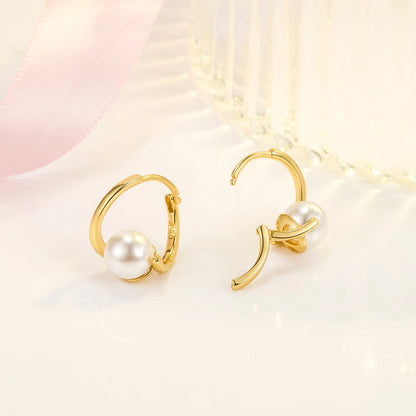Women's New 925 Sterling Silver Pearl Jewelry Fashion Spiral Hoop Earrings XY0175