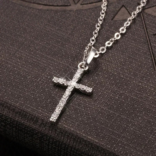 Fashion Silver Color Girls Hammer Pattern Necklace Simple Individuality Cross Shaped Pendant Women's Gift Boutique Jewelry