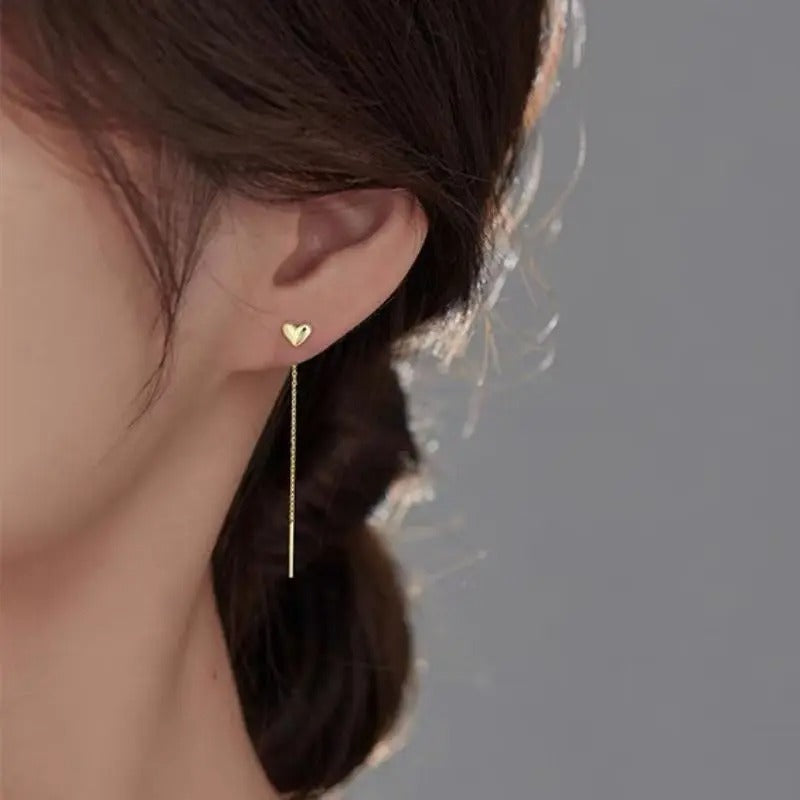 925 Sterling Silver Heart Tassel Earrings Long Chain for Women’s Fashion Jewelry Gift