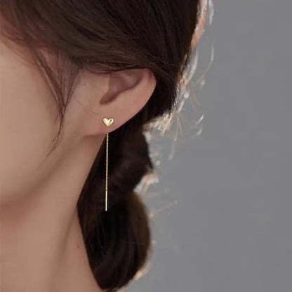 925 Sterling Silver Heart Tassel Earrings Long Chain for Women’s Fashion Jewelry Gift
