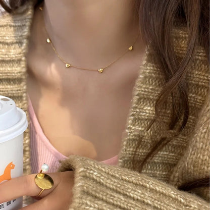 Trendy Stainless Steel Heart Charm Necklace Women Bead Choker Jewelry