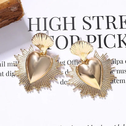 Mexican Sacred Heart Dangle Earrings Starburst Milagro Jewelry