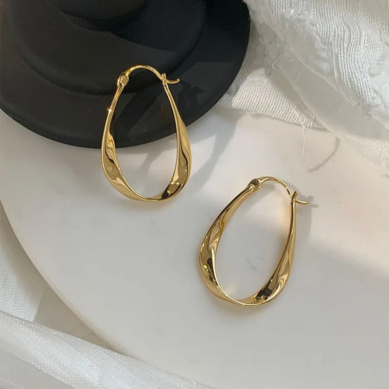 Silver Twisted Geometric Hoop Earrings Women’s Ear Jewelry