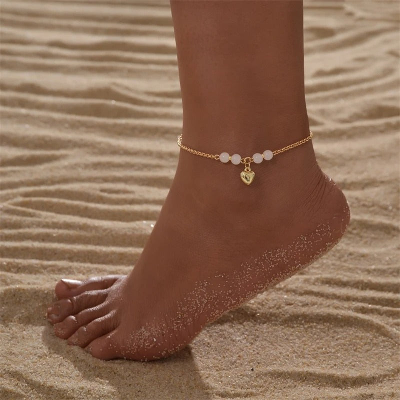 Gold Color Double Layer Anklet for Women Star Pearl Starfish Zircon Pineapple Anklets Bracelets Foot Chain Beach Jewelry