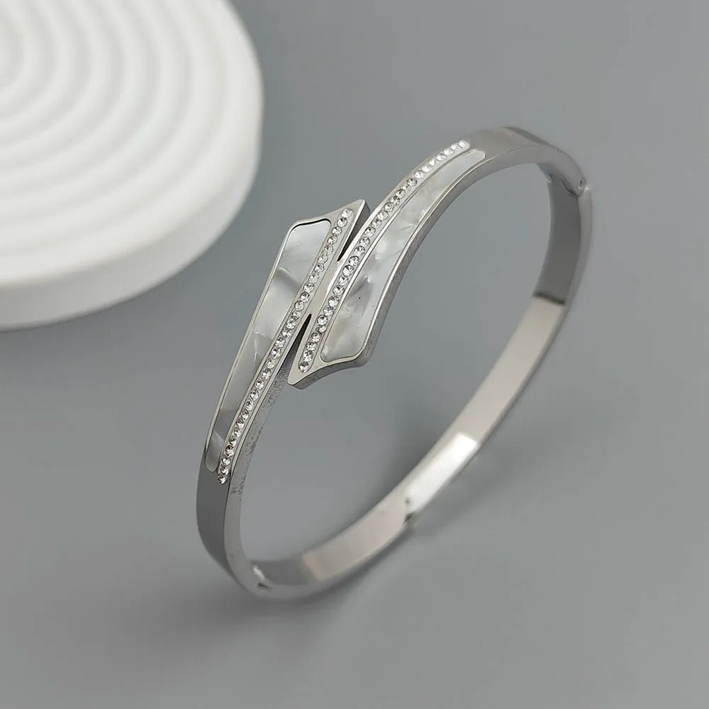 Cross Zircon White Shell Gold Plated Bracelet Stainless Steel