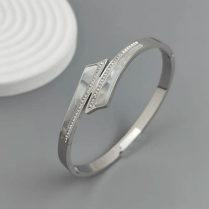 Cross Zircon White Shell Gold Plated Bracelet Stainless Steel