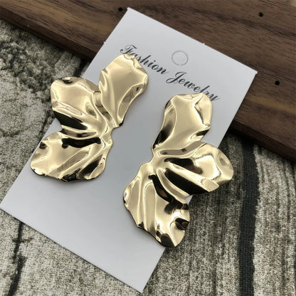 Retro Gold Leaf Drop Earrings Women Flower Dangle Jewelry