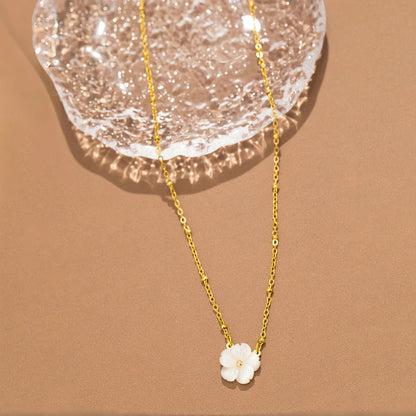 Fashion White Shell Sakura Pendant Necklace Vintage Stainless Steel Metal 2025 Exquisite Charm Flower Jewelry Gift