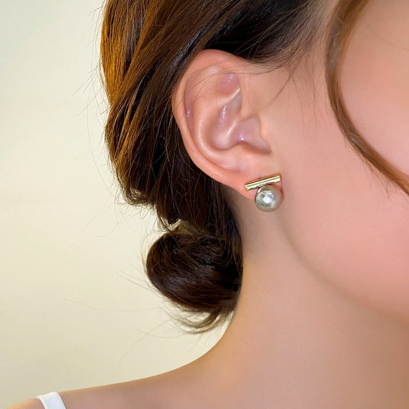 Grey Imitation Pearl Earrings French Minimalist Fashion Jewelry for Women