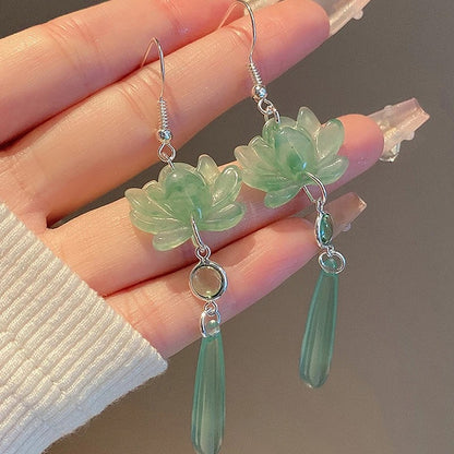 1Pair Chinese Style Lotus Pendant Tassel Earrings For Women Girls Classic Retro Elegant Long Drop Earrings Jewelry Gifts