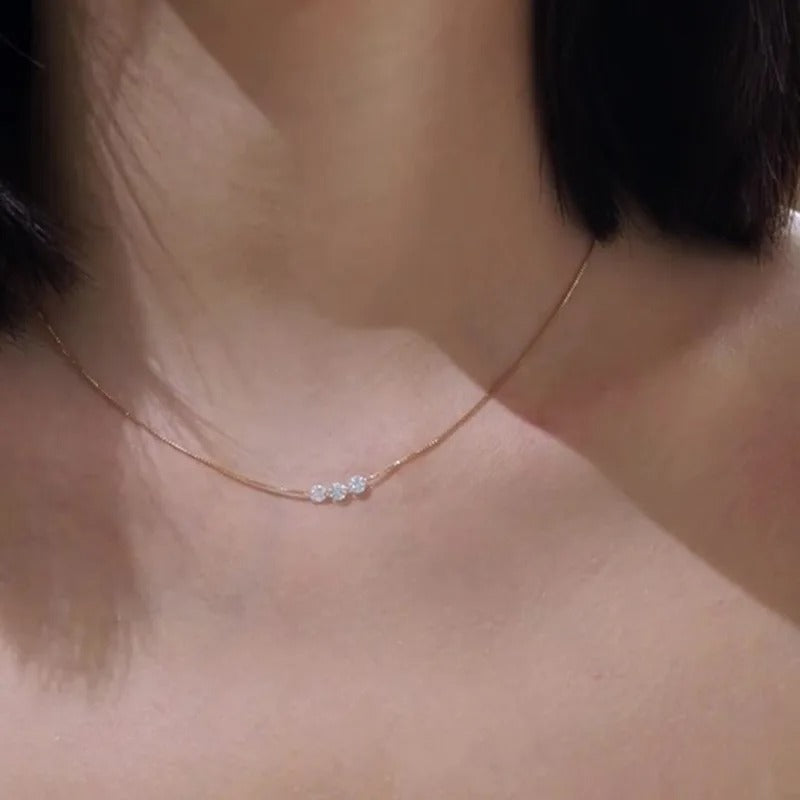 Three Zircon Thin Necklace for Women Simple chain Delicate Elegant Jewelry Gifts Wedding