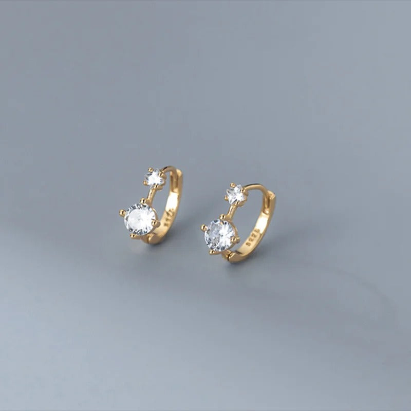 925 Sterling Silver Simple Shiny Black Zircon Statement Ear Buckle for Women Fashion Elegant Party Hoop Earrings Jewelry