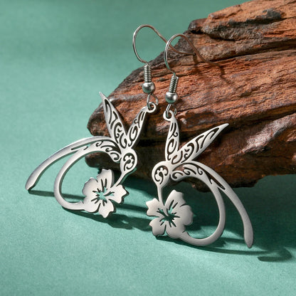 Women’s Hummingbird Flower Pendant Earrings Gold Animal Jewelry Gift