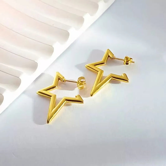 Big Star Earring Irregular Hollow Out Alien Metal Pentagram Ear Stud for Women Cool Girl Trend Y2K Jewelry