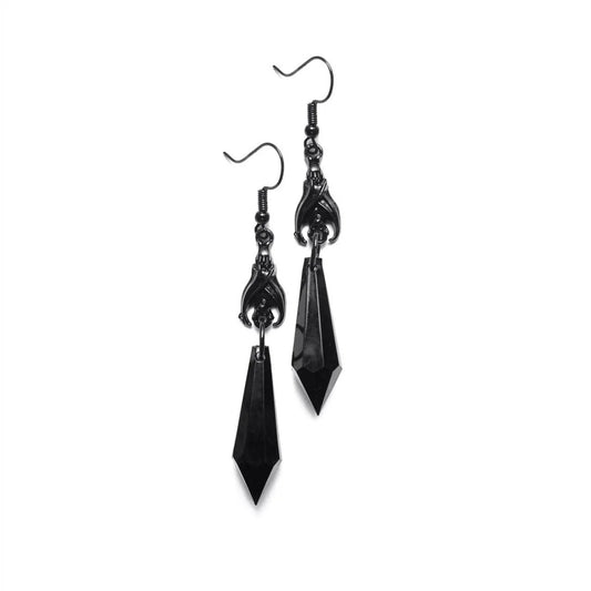 Black Earrings with Red Teardrop Beads, Earrings, Gothic Jewelry,Alternative Jewelry,Gothic Gift for Her,Bat Lover,Halloween