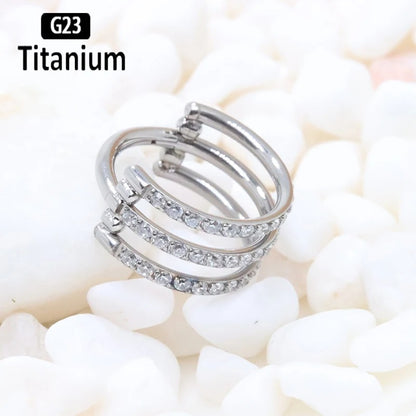 G23 Titanium 3-Row Zircon Hoop Clicker Nose Septum Tragus Helix Cartilage Lip Piercing Jewelry.