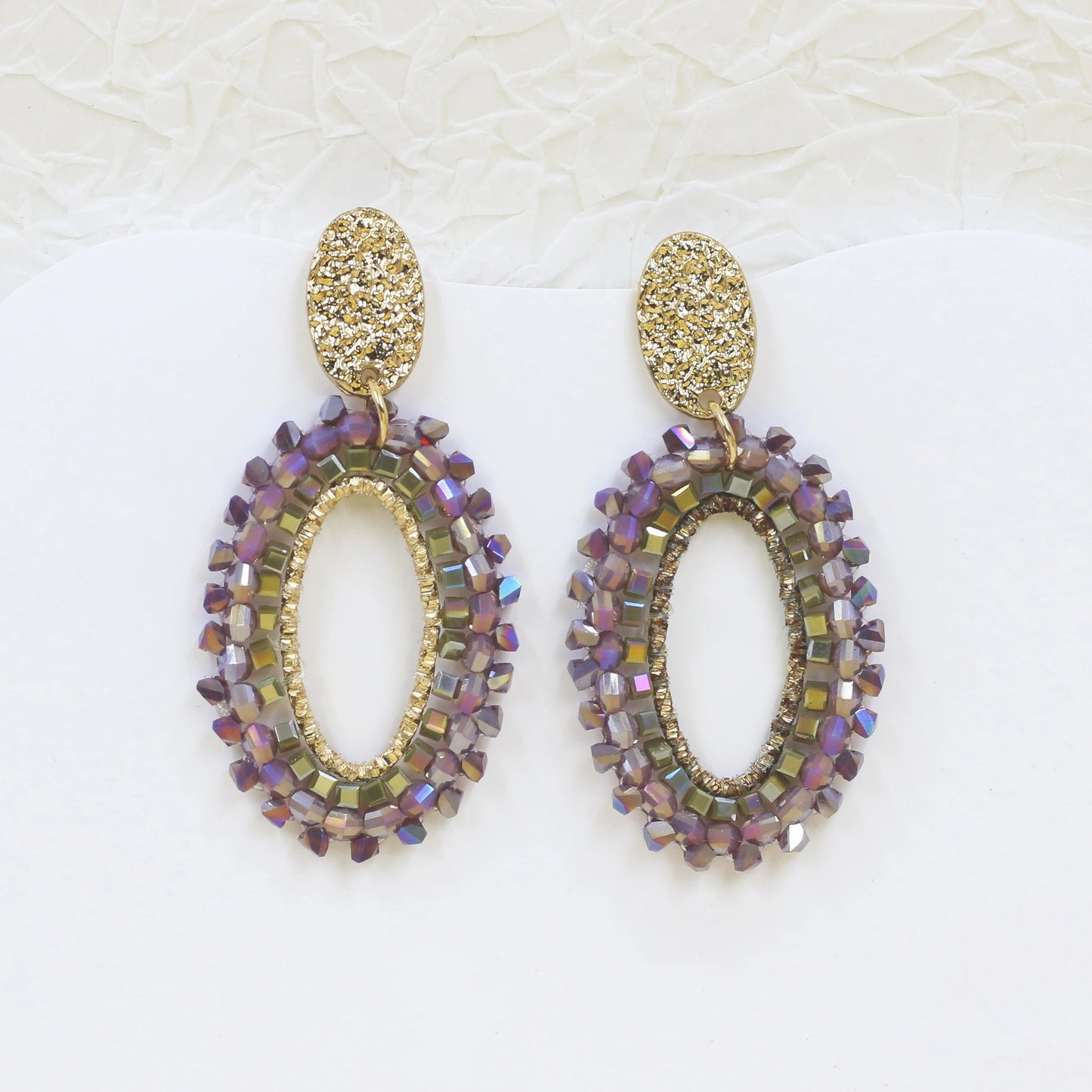 Handmade Oval Crystal Bead Drop Earrings for Women Gift