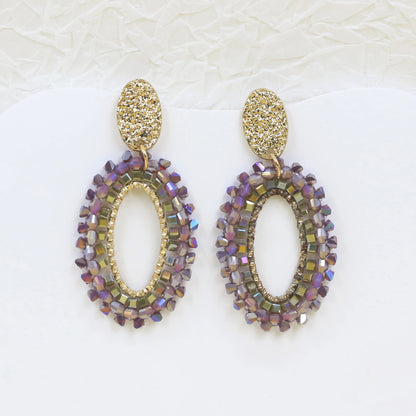 Handmade Oval Crystal Bead Drop Earrings for Women Gift