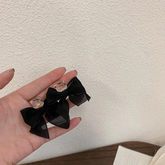 Black White Lace Bow Stud Earrings for Women