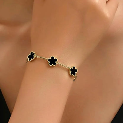 Lucky Clover Double-Sided Flower Bracelet – Gold-Plated Stainless Steel Jewelry for Women