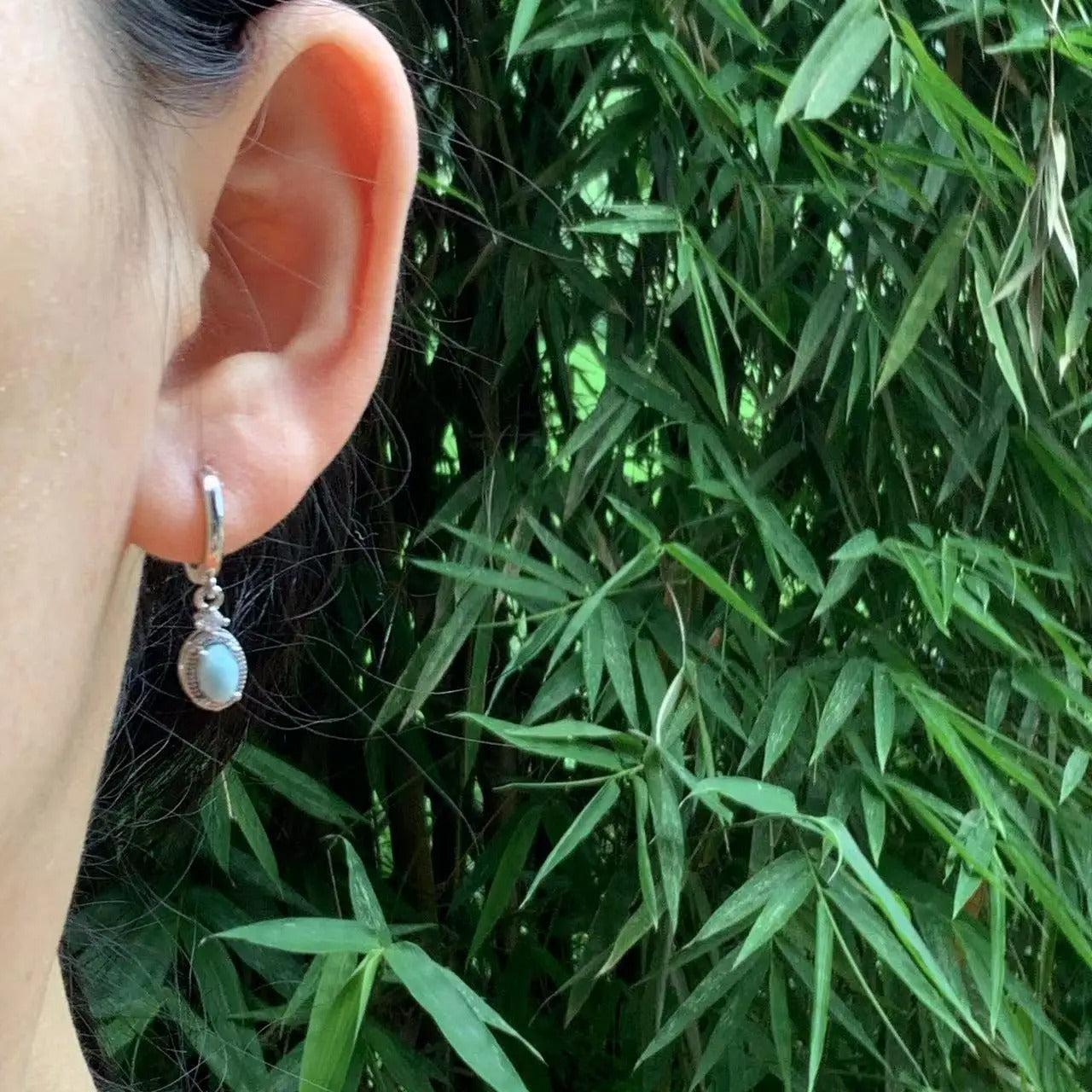 Natural Larimar Hoop Earrings – 925 Silver Plated