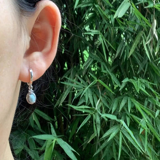 Natural Larimar Hoop Earrings – 925 Silver Plated
