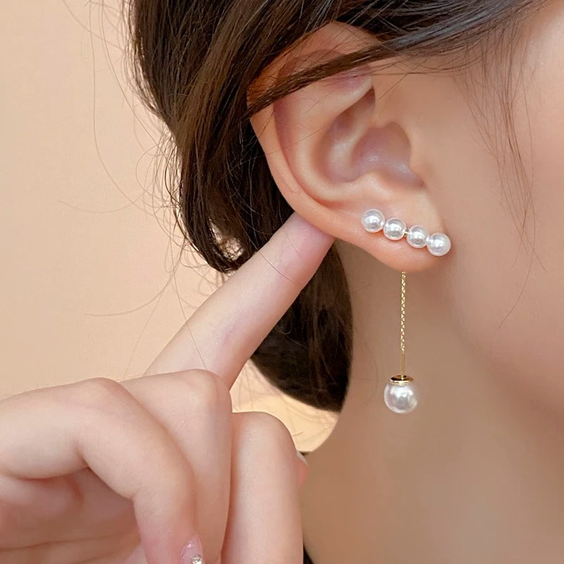 Metal Earline Pearl Pendant Earrings for Women Fashion Jewelry Accessories