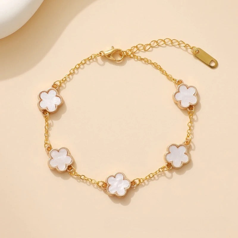 Lucky Clover Women's Hand Bracelets Double Sided Flowers Jewelry Gifts Stainless Steel Bracelet Gold Plated Bracelets