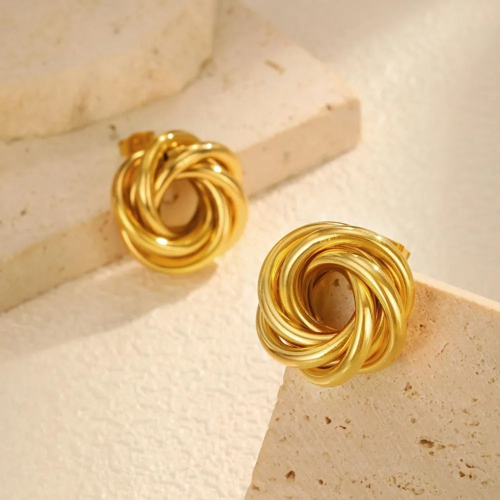 Stainless Steel Twisted Stud Earrings Women Gold Plated Jewelry