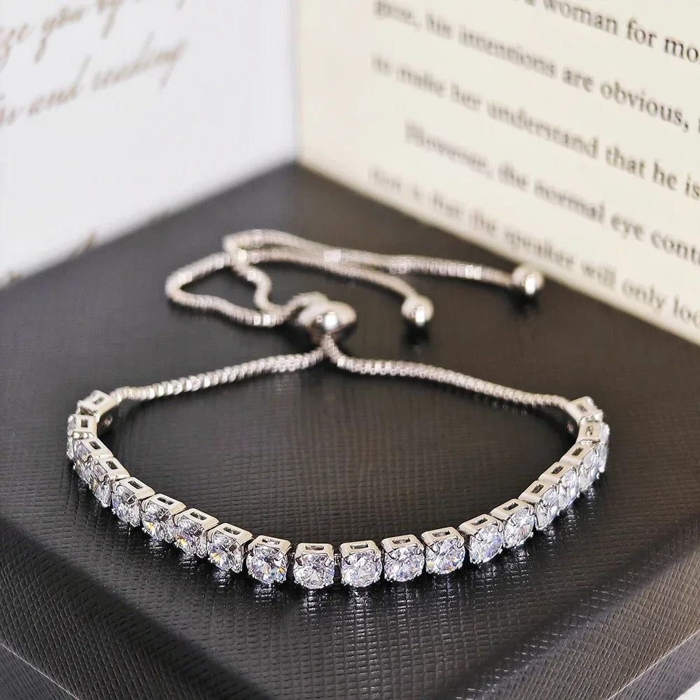 Moonso CZ Tennis Bracelet White Crystal Adjustable Bangle