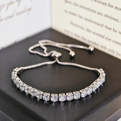 Moonso CZ Tennis Bracelet White Crystal Adjustable Bangle